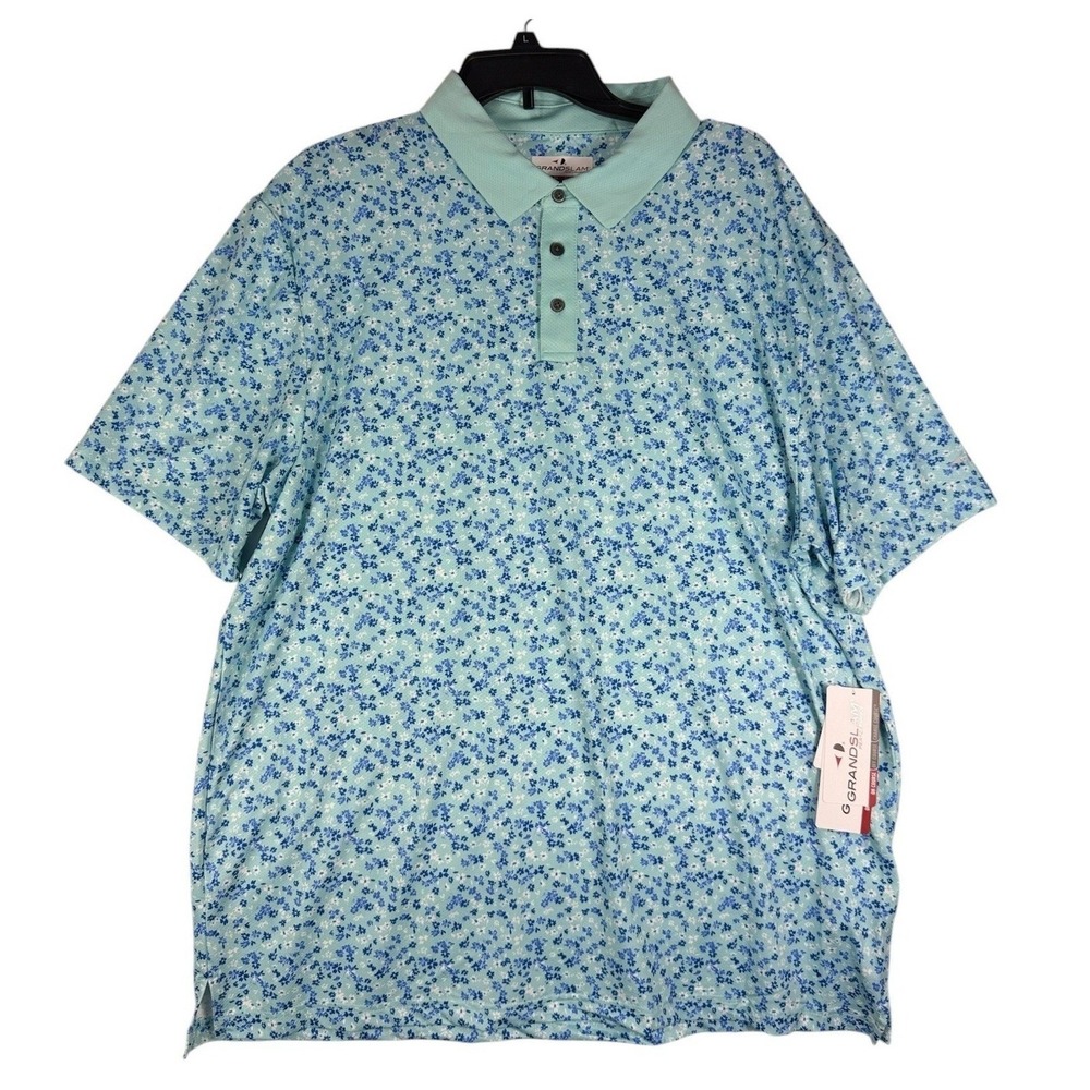 Grand Slam Performance Mens XL‎ Golf Polo Pastel Turquoise Floral GS-G010KO NWT